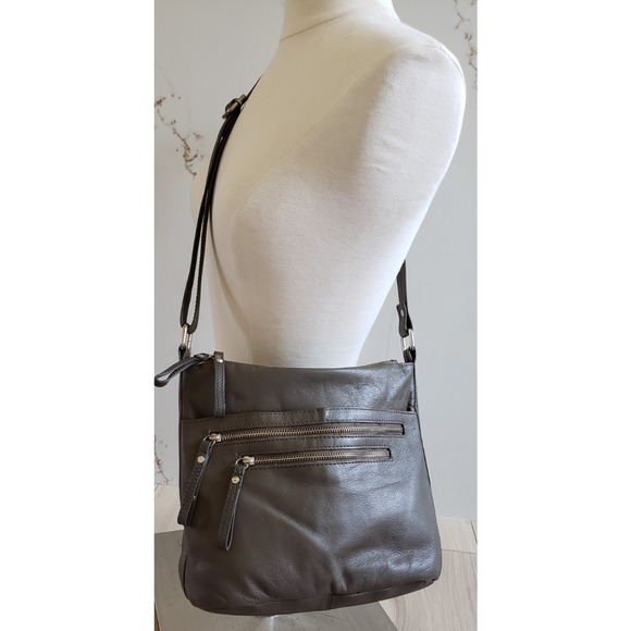VTG Great American Purse Leather Works Crossbody Gray Pebbled Multi Pocket Bag - Picture 1 of 10